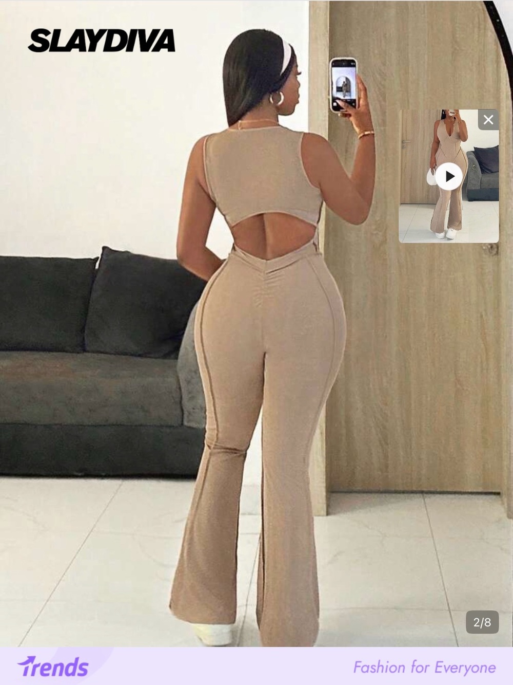 SHEIN Beige Sleeveless Cutout Flare Jumpsuit